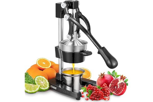FOHERE Juicepress manuell gjutjärn, citrussaftpress med 400 ml mugg