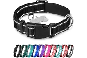 TECEUM Reflective Dog Collar – Black – M – Extra Soft Padding – Basic Nylon Pet Collar – Quick Release Buckle – Fits Small, Medium and Large Dogs, Puppies, Cats