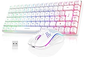 RedThunder K84 - Set tastiera e mouse wireless da gioco, layout QWERTZ DE, ricaricabile, ultra leggero, con struttura a nido d'ape per PC MAC PS5 Xbox Gamer [versione bianca 2024]