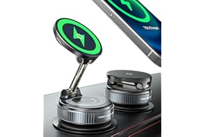 ALAFLY 15W Wireless Charger Magnetic Car Phone Holder [Vacuum Suction Cup] 360° Adjustable & Foldable Car Mount for Dashboard/Windshield/Smooth Surface [Compatible with MagSafe]