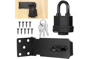 Aoyfuwell Stainless Steel Padlock Hasp and Staple Heavy Duty, 4 Inch Shed Door Latch Hasp Lock for Shed Locks, Garden Sheds Wooden Gates Bedroom Bathroom Cabinet Lock Latch Staple, with Padlock & Keys
