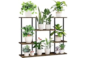 YOCOMEY Hölzern Blumenregal Pflanzenregal, Mehrstöckig Blumenständer Pflanzenständer Blumenbank Blumentreppe Pflanzentreppe Standregal für Innen Garten Balkon Deko (4 Tier 10Töpfe, Schwarz)