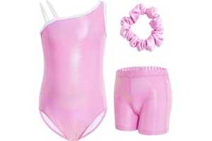 Gogokids Dziewczęcy trzyczęściowy strój gimnastyczny bez rękawów, z szortami, dziewczęce trykoty gimnastyczne z ukośnym paskiem na ramię, kostium gimnastyczny zawiera trykot, szorty i opaskę do