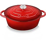 Velaze Casseruola in Ghisa, Pentola a Induzione per Stufati e Brasati, Cocotte Casseruola con Coperchio in Rivestimento Smalt