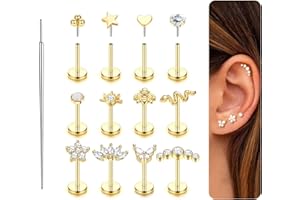 MILACOLATO 16G/18G/20G Piercing Tragus Acier Chirurgical Boucles d'Oreilles Femme Or/Argent Hypoallergéniques Piercing Nez Stud Oreille Helix Conch Labret Levre Acier Inoxydable d'Oreilles 6/8MM