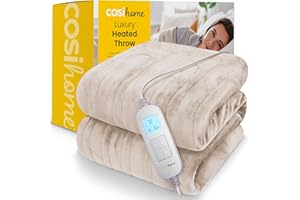 ‎COSI HOME Cosi Home Heizdecke 180x130 cm - Elektrische Wärmedecke mit Abschaltautomatik, Überhitzungsschutz, Waschbar, Kuscheliges Fleece, 10 Heizstufen mit digitaler Fernbedienung, 10 Stunden Timer - Creme