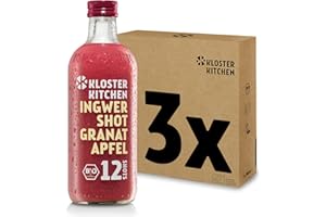 ‎KLOSTER KITCHEN Kloster Kitchen Bio Ingwer Shot Granatapfel 3x 12SHOTS 360 ml mit Ingwerstückchen I Ingwershot vegan I Glasflasche I süß-scharf ohne Zusatzstoffe & mit natürlicher Süße (inkl. 0,75€ EINWEG Pfand)