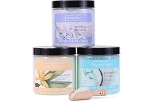 Spa Luxetique Sel d’Epsom, Coffret Sel de Bain, 3 * 480g avec l'Huile Essentielle, Lavande, Vanille, Noix de Coco Citron Vert, Pour un Bain de Pieds, Idéede Noël et d’Anniversaireet d’Anniversaire