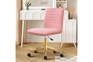 Hellove Chaise de Coiffeuse en Velours avec Roulettes, Chaise de Bureau avec Cadre Doré, Pivotante Armless Réglable en Hauteur Vanity Chair Moderne Douce Tabouret pour Fille Bureau,Office,Chambre,Rose