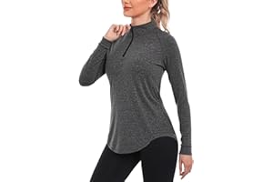 Terecey Camisetas Deporte Mujer Manga Larga UPF50+ Top Deportivo con 1/4 Cremallera Camisa de Correr Fitness Yoga Tops Primavera