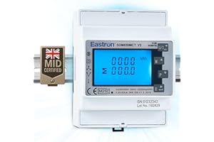 Eastron CT Operated Din Rail Three Phase MID Energy Meter and Solar Power Monitor - 3P4W/3P3W/1P2W - Multi-Measure Solar Monitor - 2 Pulse outputs - 4 Module 72mm Wide (SDM630MCT-MODBUS-MID)