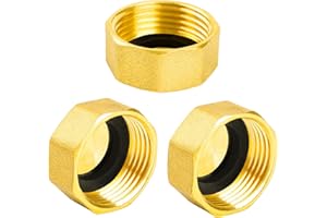 YEAUPE PRO Tappo per Tubo in Ottone,3 Pezzi G1"(Ø 30,5 mm) Femmina con Guarnizione,Tappi per Tubi Esagonali in Ottone,Raccordi Idraulici Esagonale per Lavatrice, Valvola del Radiatore,Rubinetti