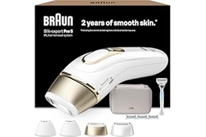 Braun Luz Pulsada Silk-expert Pro 5, Alternativa a Depiladora Laser, Eliminación Del Vello En Casa, Depiladora IPL Con Funda, Maquinilla Venus, 4 Cabezales Para Cara y Cuerpo, Blanca/Dorada, PL5358