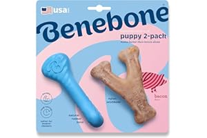 Benebone Puppy 2-Pack Rubber Bone/Wishbone Bacon Tiny