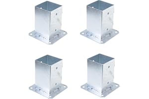 Aqbau Lot de 4 supports de poteau à visser - 90 x 90 mm - Douille de sol avec plaque de cheville - Sabots de poteau - Galvanisés à chaud