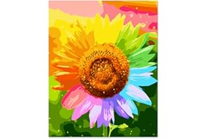 gelrovaled Pintar por Numeros Adultos, DIY Pintura por Números, Kit de Pintura al óleo de Lienzo DIY para con Pinceles, Pigmento Acrílico 40 x 50cm, Colorful Sunflower