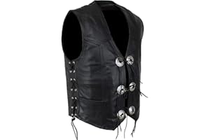 EURO STARS Biker Kanchoo Lederweste mit Setien Schnür, Men's Biker Leather Vest, Motorrad Chopper Rocker Club Lederweste, Größen XS bis 5XL