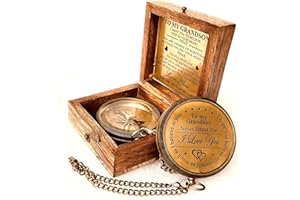 ALADEAN Gift for Grandson Brass Compass Engraved Quote | Memory Present to My Grandson Birthday, Baptism, Graduation, Confirmation, Love, Gift idea by Grandpa Grandma