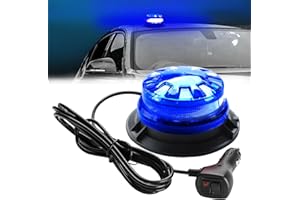 NHHEO 24LED Feux De Signalisation De Toit Rond Bleu 8 Modes De Clignotement Super Lumineux ImperméAble à L'Eau Avec Base MagnéTique Avertisseur Lumineux,Suit Pour Car Truck Police Car 12-30V