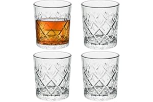 GEEZY Set of 4 Whisky Glasses 230ML – Elegant Transparent Drinking Tumblers for Spirits, Vodka, Gin, Cocktail or Water – Durable Glassware Gift Set for Men – Dishwasher Safe & Stylish