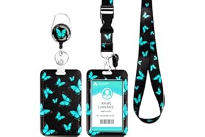 DUOUPA Porta Tarjetas Identificativas, Lanyard con ID Card Badges, Porta Tarjetas con llavero extensible para mujeres, profesores, enfermeras, doctor, estudiante（Mariposa azul）