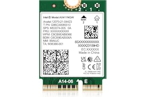 NICGIGA WiFi 6E Wireless Card Intel AX411 NGW. Only Support CNVio2 Protocol and Intel 12/13th Generation CPU, Bluetooth 5.3, Tri-Band 5400Mbps, Network Adapter for Laptop Support Windows 10/11 (64bit),Linux.