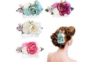 ZSMJAER 4 Stück künstliche Blumen Metall Haarkämme,Seitenkamm mit Zahnschieberknopf Rosenblüten-Haarspange,Damen-Haarschmuck,Haarknoten,Blumenmädchen,Brautjungfer,Brautschmuck