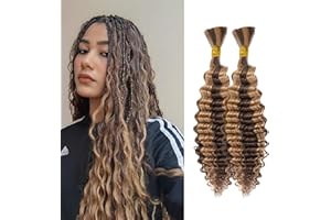 YYQXZG Deep Wave Bulk Hair for braiding 16 Inch Ocean Wave Hair No Weft Synthetic Curly Braiding Hair Extentions for Boho Braids (2bundles,100g,P4/27)