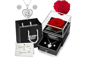 通用 Ewige Echte Rose mit Splitter Halskette & Ohrringe Geschenkbox, Handgemachte Echte Rose Ewige Blume Schmuck Geschenk Box für Valentinstag, Muttertag, Jahrestag, Geburtstag für Mutter, Ehefrau