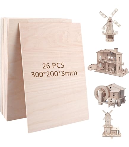 Plaques De Contreplaqué De Tilleul 3 Mm - Lot De 12 Feuilles A4 (300x200 Mm) - Pour Découpe Laser, Bricolage Et Artisanat