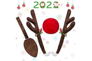 Minetom Cuernos de Reno para Coche Reno de Navidad para Coche Kit de Decoración de Cuernos de Reno Rudolf y Nariz Roja con Campanillas y Cola Decoración de Ventana de Coche para Navidad
