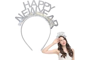 iwiio Happy New Year Headband, New Year Hair Accessories, New Years Eve Party Supplies 2026, Glitter Sparklers Fireworks Headband New Years Accessories for Christmas Party (Silver, 1)