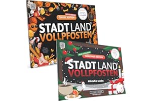 DENKRIESEN - Spar-Set Rudolph - Stadt Land VOLLPFOSTEN® Classic + Christmas Edition | Stadt Land Fluss Spielblock A4 | Familienspiel | Gesellschaftsspiel Weihnachten | Wichtelgeschenk | Partyspiel