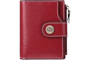 SENDEFN Cartera Monedero Mujer pequeña de Piel auténtica - 16 Ranuras para Tarjetas con Bloqueo RFID - Billetera Cartera de Tarjetero y Cremallera para Monedas