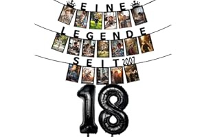 YILINGYIJIU Deko 18. Geburtstag Junge Fotogirlande - EINE LEGENDE SEIT 2007 - Meilensteine Geburtstagsdeko 18 Junge, 18 Glitzerkarten Kann 6-Zoll-Fotos von 1 bis 18 Jahren einfügen Geburtstagsparty Dekoration