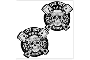 SkinoEu® 2 x Autocollant Vinyle Tête De Mort Skull Crâne Live Fast Pistons Motor Co Car Voiture Camion Fenêtre Porte Auto Moto Vélo Tuning B 41