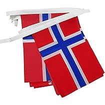 Guirnalda De Banderas De Noruega - 4 Metros Con 20 Banderines De 15x10 Cm En Poliéster, Para Interior Y Exterior