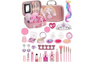 TORLAIST Kids Makeup Set for Girls, with Wig Pieces & Bow Hair Ties, Washable Non-Toxic Fake Makeup Set Cosmetic Bag Role Play, Christmas Birthday Party Gift for Girls Kids Age 4 5 6 7 8 9 10 11 12