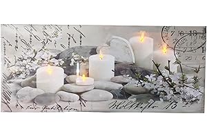 Jürgen Schleiß Konfektion LED-Bild Leinwandbild Leuchtbild Wandbild 30x70cm flackernd Wellnes Kerze und Steinmotive