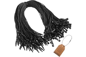 Photect 200 Pcs Polyester String for Hang Tags Disposable Price Polyester String with Snap Lock for Attaching Labels and Security Tags Fastener Hook Ties for Clothes Brand Tag Price(Black)