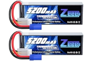 Zeee 3S LiPo Batterie 5200mAh 11.1V 120C avec Prise EC5 Batterie RC Étui Souple pour Avion RC, Quadcopter, Avion, Hélicoptère, Voiture RC, Camion, Bateau RC (2pack)