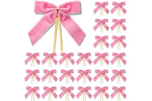 MORSUNBELA Lazos Rosa Decorativos Lazos de Regalo Lazos de Navidad de Terciopelo Lazo Regalo para Decoración del Hogar, Boda, Navidad, Cumpleaños, Envoltorio de Regalo, 25 Piezas