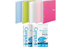 Kokuyo Campus Smart Ring Binders 5 Pack, A5 Binder Notebooks in 5 Colors, Up to 25 Sheets 20 Holes Slim Binder Folder and 200 Campus Sarasara Loose-leaf Paper for Work, Study and Journal, Japan Import