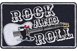 Écusson Thermocollant "ROCK AND ROLL" brodé - Patch Rocker avec Guitare - Autocollant Rockabilly - Cadeau Emblème Rock N Roll à Coudre/à Repasser | 90x55mm