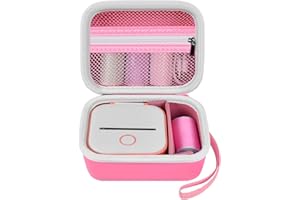 ANKHOH Label Maker Case for Memoking T02/Phomemo M02/M02S/M02 Pro/Q30S/ Ponek Mini Pocket Printer, Portable Sticker Printer Storage Holder Organizer Bag Paper&USB Cables, Box Only (Rosa)