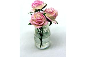 Tumdee Miniatures Dolls House Miniature 1/12th Scale Pink Paper Roses in a Glass Vase