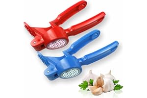 ADLAM Garlic Press Heavy Duty Ginger Mincer Presser with Plastic Handle Garlic Chopper Crusher Great for Ginger Garlic Mesh Potatoes Lemon Soft Nuts Green Chilli Home Accessory Assorted Color (1Pc)
