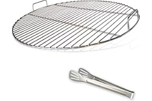 huanniu-304 Grille de Barbecue Ronde en Acier Inoxydable avec poignée, diamètre 54,5 cm pour Barbecue au Charbon de Bois de 57 cm e.g Weber, avec Pince à Barbecue