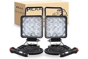 PICAA 2PCS 4 pouces 10.5CM 48W carré Portable LED lumière de travail Spot base magnétique 12V 24V 6000K LED Conduite Lumière Feux de Recherche pour Voiture Hors Route Camion 4x4 SUV ATV Tracteurs