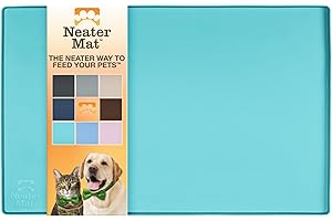 Neater Pet Brands Napfunterlage Hund und Katzen Wasserdicht - Silikon Katzen- und Hundenapf Unterlage - Futtermatte Hund und Katzen Schützt Böden vor Futter und Wasser (48,3 x 30,5 cm, Aquamarin)